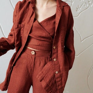 Soja terracotta waffle top Wrap linen top Linen blouses Linen clothes for women image 5
