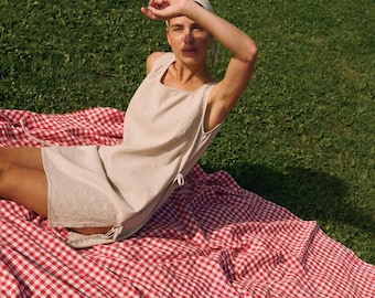 Ready To Ship - Ella natural cotton blend dress - A-line dress - Midi dress - Vintage-inspired dress - Flared summer dress - Linen dress
