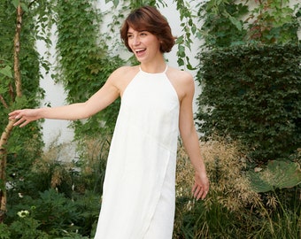 Mira milky white dress - Spaghetti strap linen dress- Linen dress - Long linen dress - White linen dress