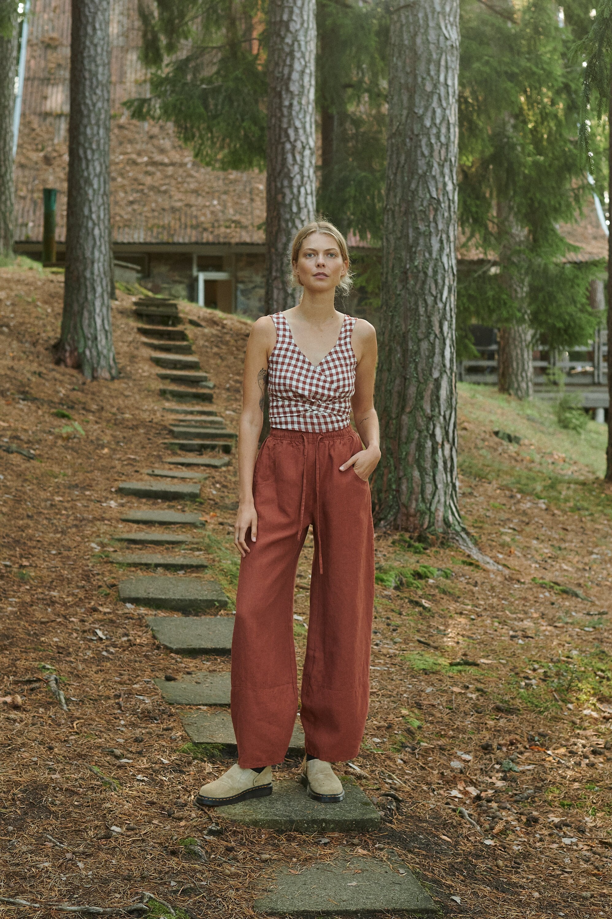 Zoya Terracotta Trousers - Barrel Trousers - Linen Trousers