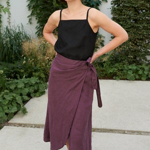 Jura eggplant violet skirt Wrap linen skirt Long wrap skirt Black linen skirt image 4