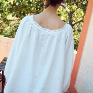Oversized Milky White Linen Blouse with Lace Details - Matilda - Relaxed Fit Tunic Top - Long Sleeved Top - Linen Top - Oversized Summer Top image 6