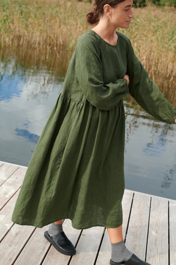 green oversized dress Shop Plus Size Mint Green Oversized Linen Maxi Dress Online main image 0