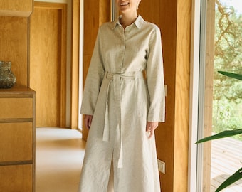 Ready To Ship - Rina natural cotton blend dress - Utility dress - Button-down dress - A-line dress - Shirt dress- Linen dress - Cotton dress