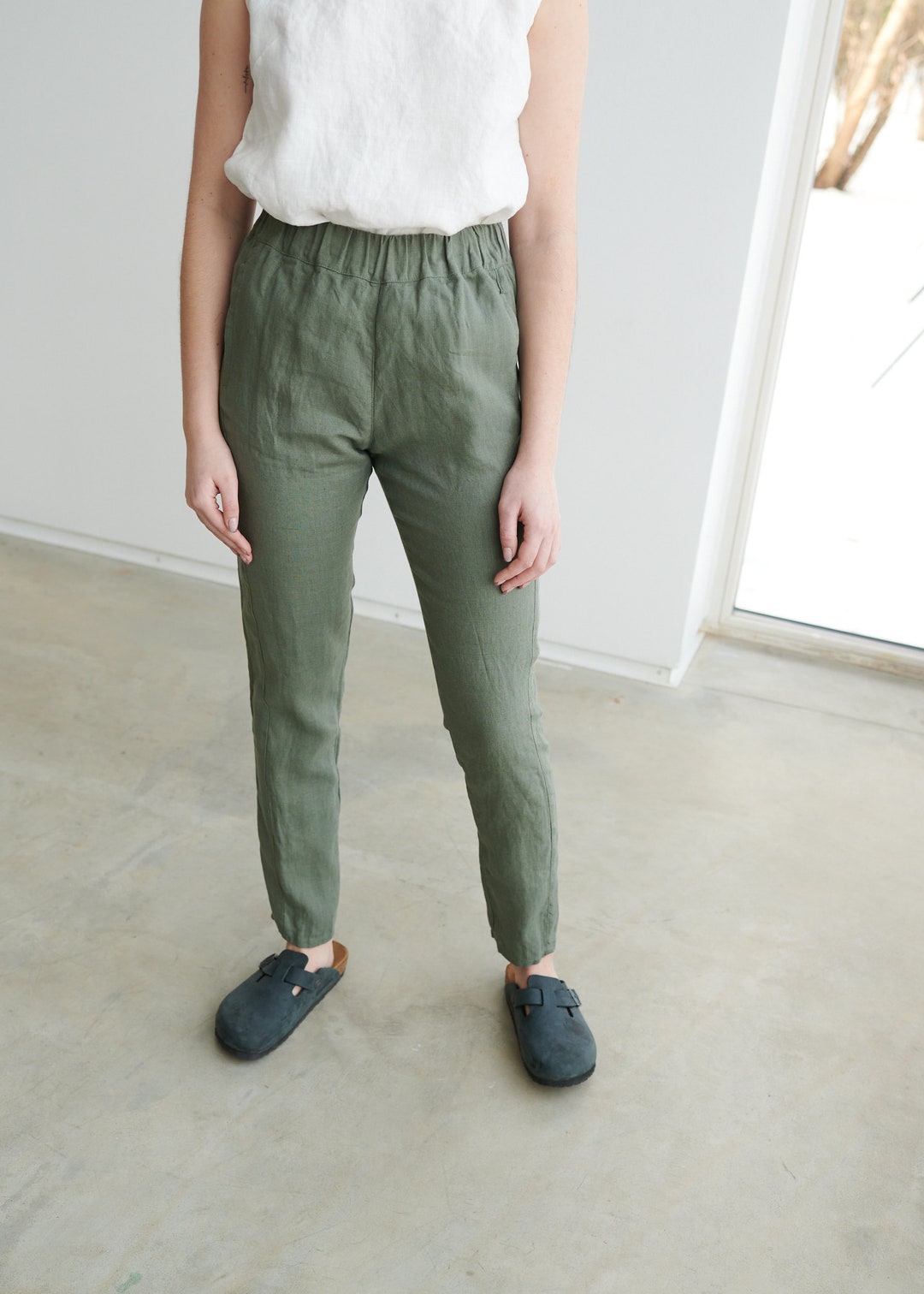 Nova Pine Green Trousers Tapered Linen Pants Linen Pants - Etsy