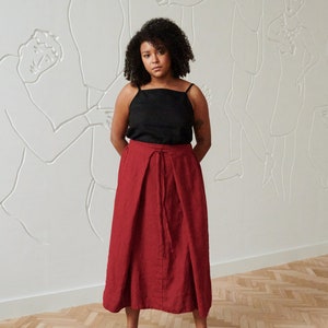 Fern burgundy red skirt - Long linen skirt - High waist linen skirt - Soft linen skirt - Washed linen skirt - Maxi skirt image 2