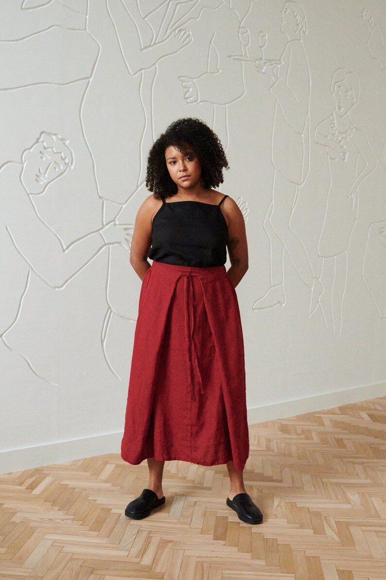 Fern burgundy red skirt - Long linen skirt - High waist linen skirt - Soft linen skirt - Washed linen skirt - Maxi skirt image 2