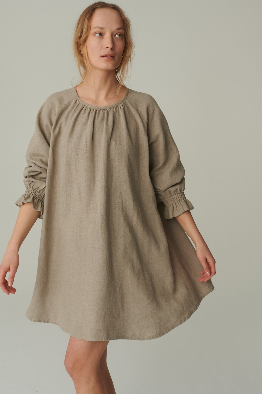 ASSIO Oversized Gray Linen Dress