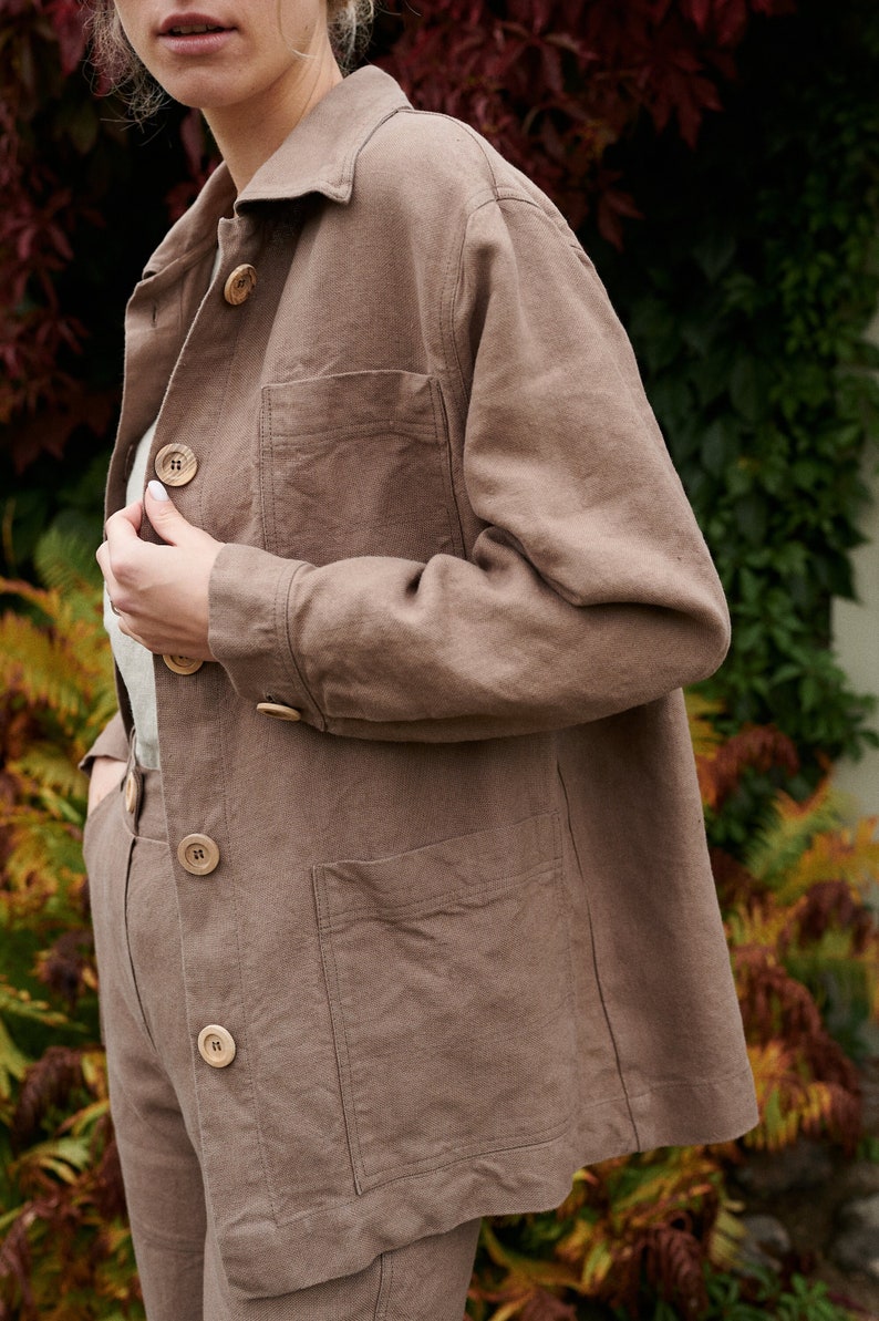 Bill heavy cacao jacket Utility jacket Work jacket Workwear Utility Jacket Heavy linen jacket Linen coat image 1