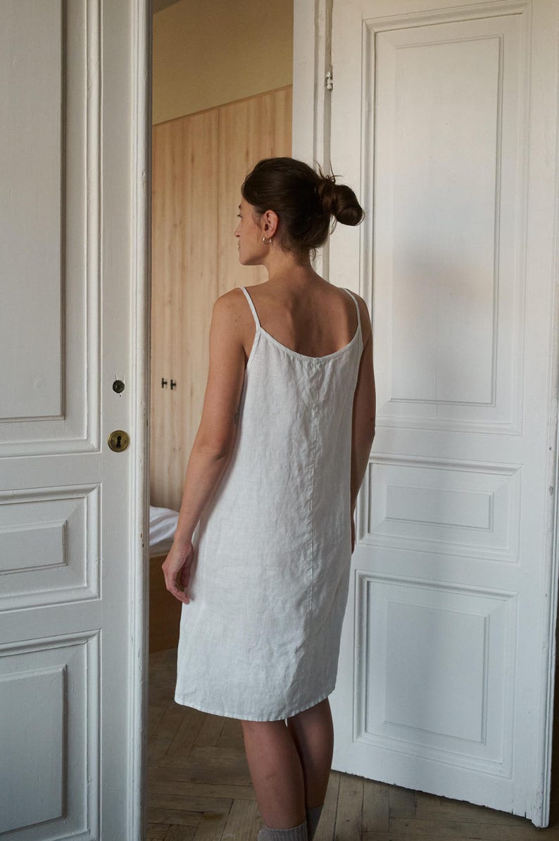 Vestido camisero de lino - Camisón - Vestido de lino blanco lechoso - Ropa de dormir - Vestido camisero - Ropa de dormir - Vestido de lino - Pijama - Vestido de verano imagen 4
