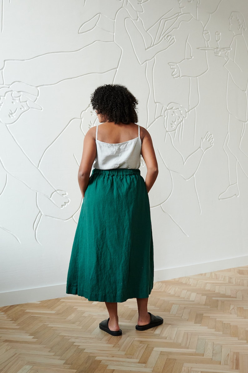 Lina emerald green skirt Maxi linen skirt Linen skirt A line linen skirt Long linen skirt image 2