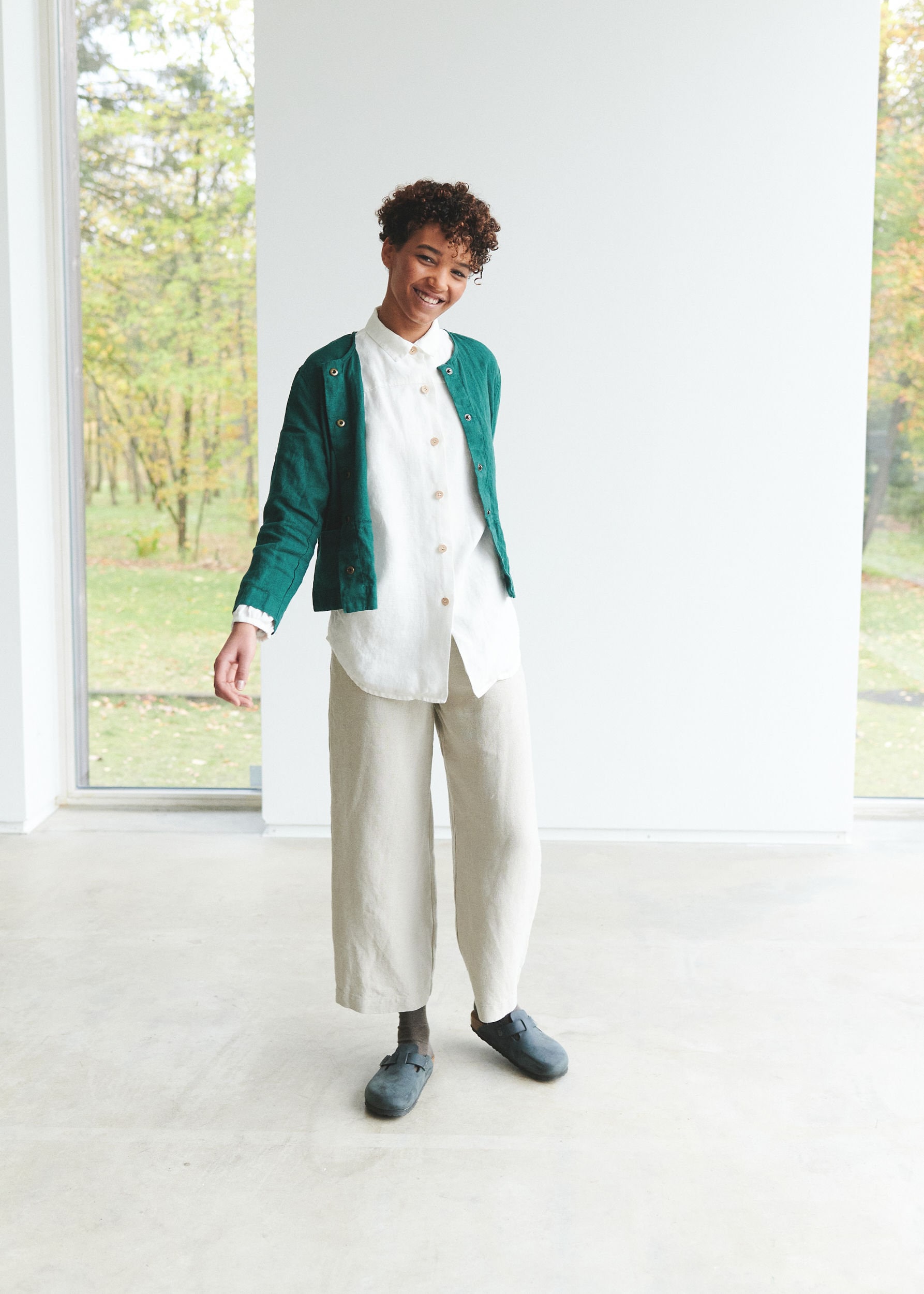 フランシスのエメラルドグリーンジャケット - 中厚リネンジャケット