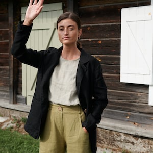 Paula heavy black jacket - Classic linen jacket - Heavy linen jacket - Linen coat - Linen jacket