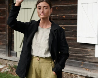 Paula heavy black jacket - Classic linen jacket - Heavy linen jacket - Linen coat - Linen jacket