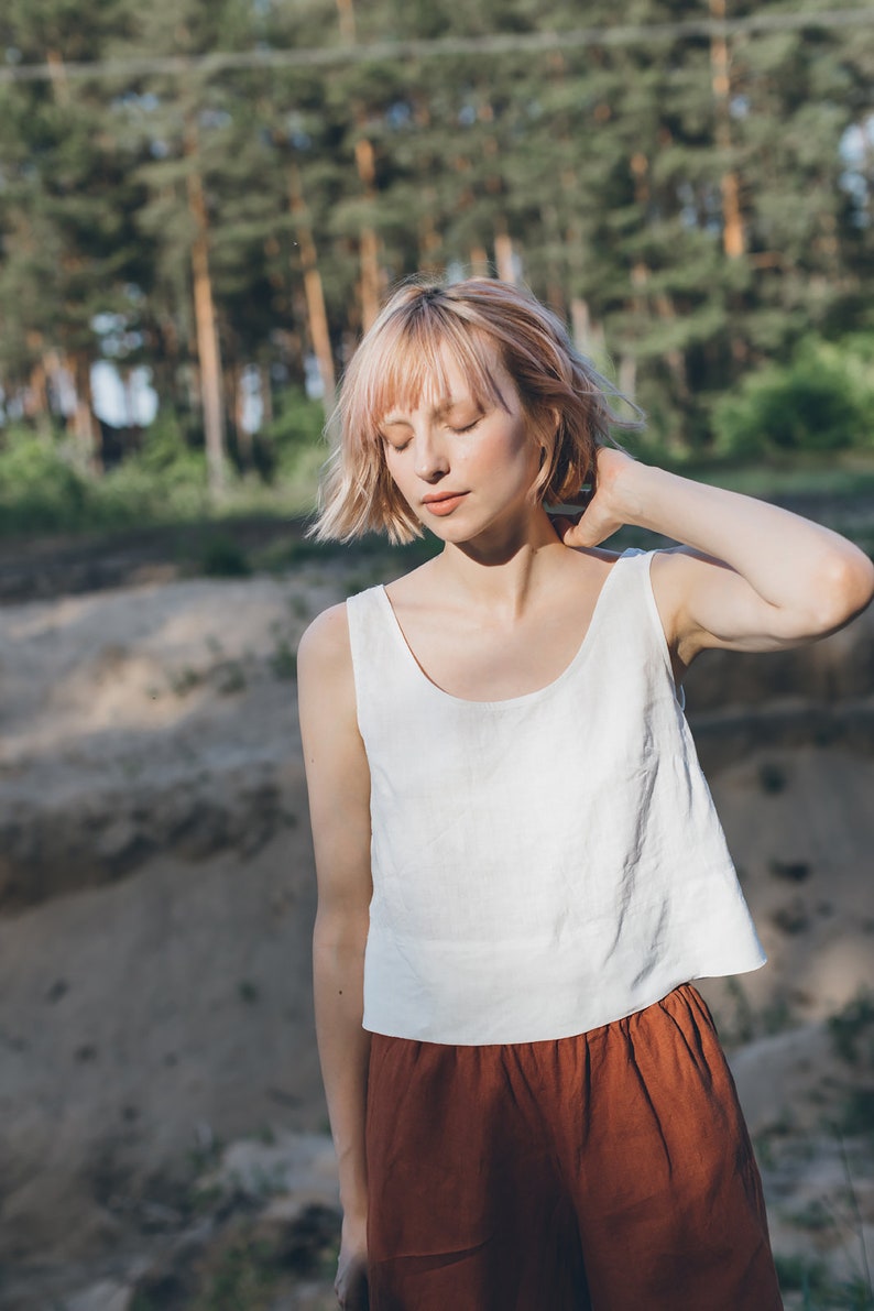 Malibu milky white top Linen top Linen blouse Linen tank top Linen crop top image 2