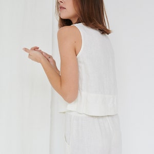 Crop milky white top Basic linen top Linen tank top Linen blouse Soft linen clothing White linen top image 7