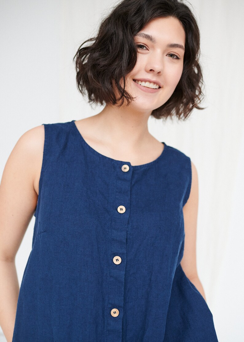 Robin Navy Blue Dress Button Down Dress Long Linen Dress Etsy