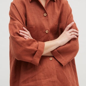 Kay terracotta shirt - Linen shirt - Drop shoulder shirt - Oversized linen shirt - Washed linen clothes - Linen everyday shirt