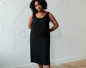 Monstera black dress - Linen dress - Summer dress - Simple linen dress - Tank top dress - Loose linen dress - Linen tunic