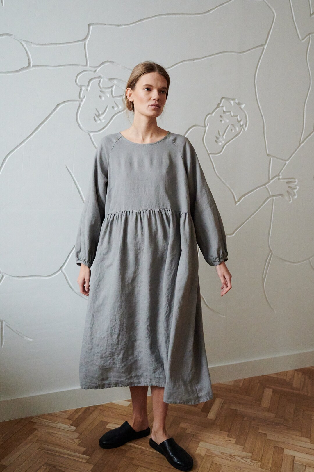 Margo Neutral Grey Linen Dress Linen Dress Fall Linen Dress Long Linen