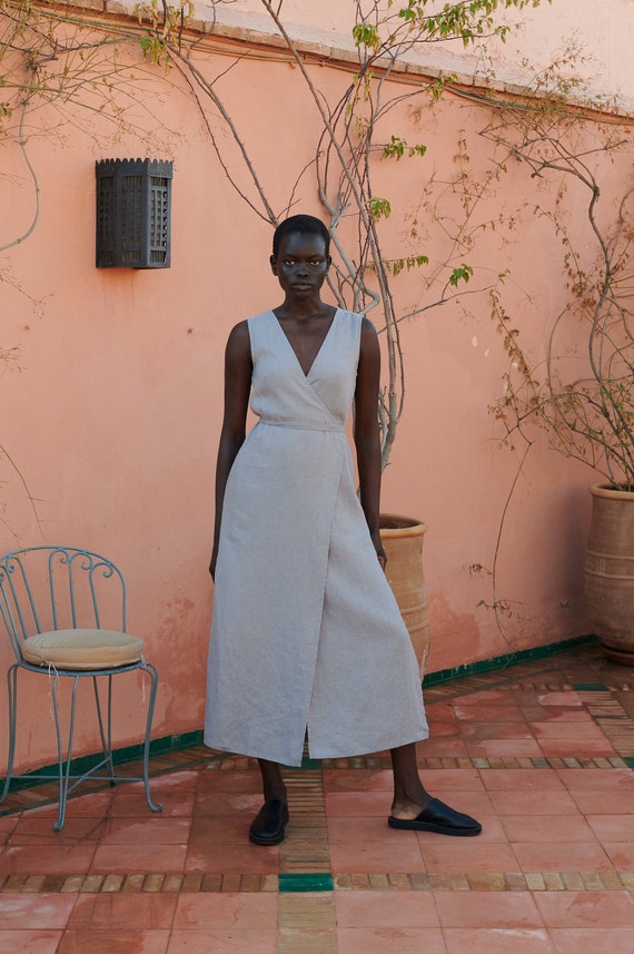 knee length dresses for ladies Linen dress EMMA — Stonewashed Linen with Pockets main image 0