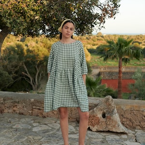 Beth Green Gingham Dress Gingham Linen Dress Summer Linen Dress - Etsy