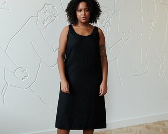 Monstera Black Dress - Linen Dress - Summer Dress - Simple Linen Dress - Tank Top Dress - Loose Linen Dress - Linen Tunic