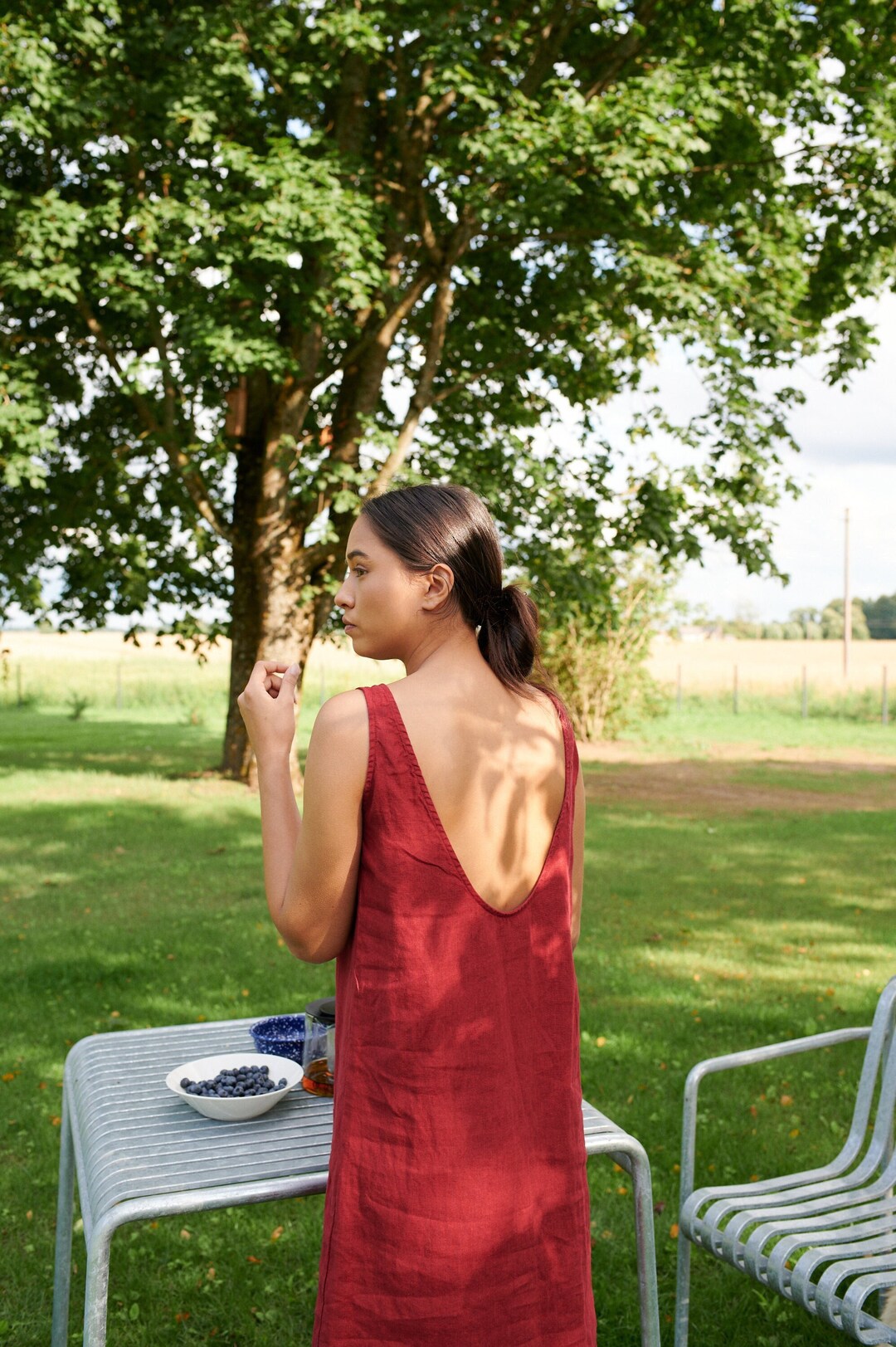 Monstera burgundy red dress - Linen dress - Summer dress - Simple Linen dress - Tank top dress - Loose Linen dress - Linen tunic