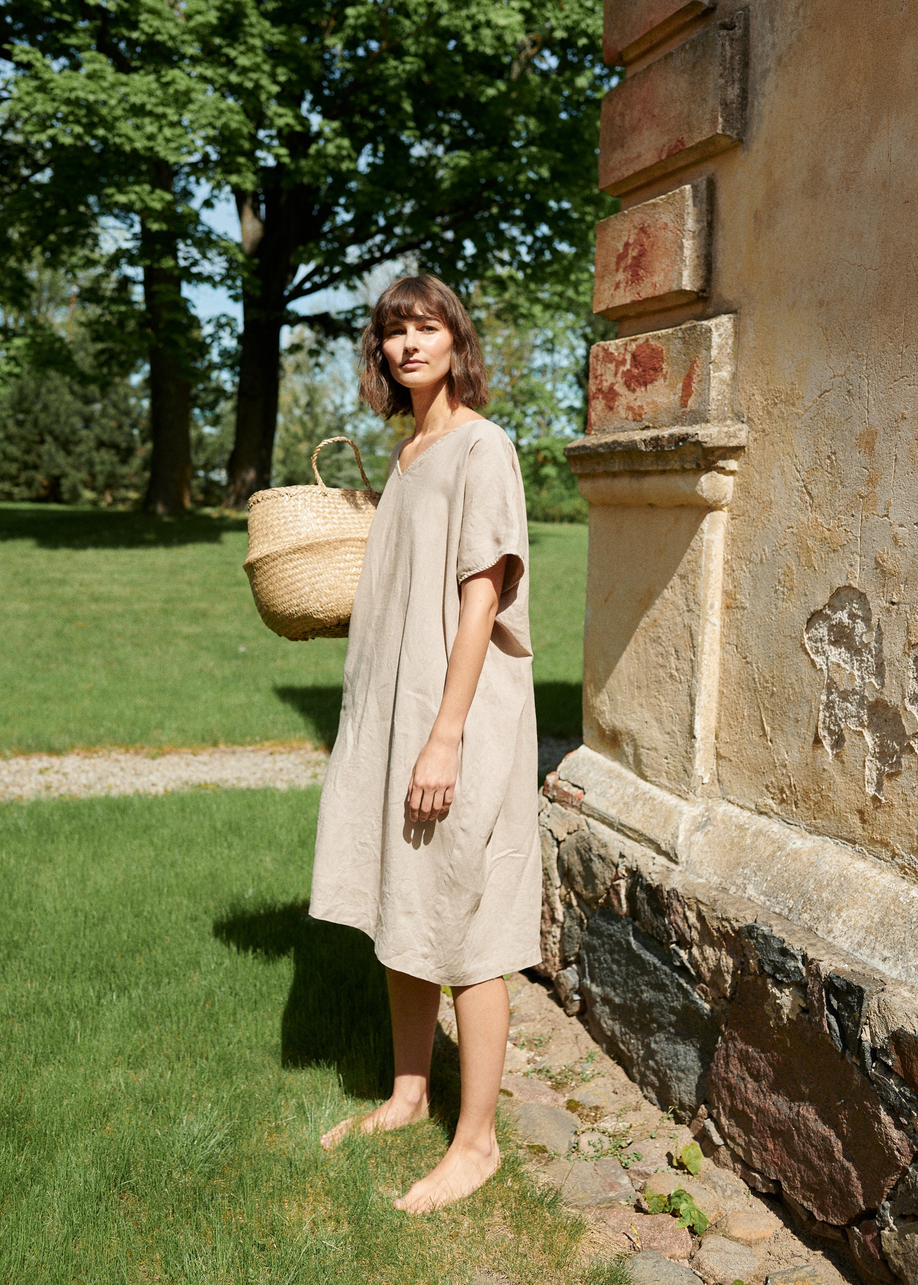 linen a line dress with sleeves Linen Long Flared Sleeve A line Dress  shopaleena