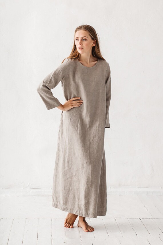 Robe en lin longue robe en lin tunique en lin tunique en Etsy