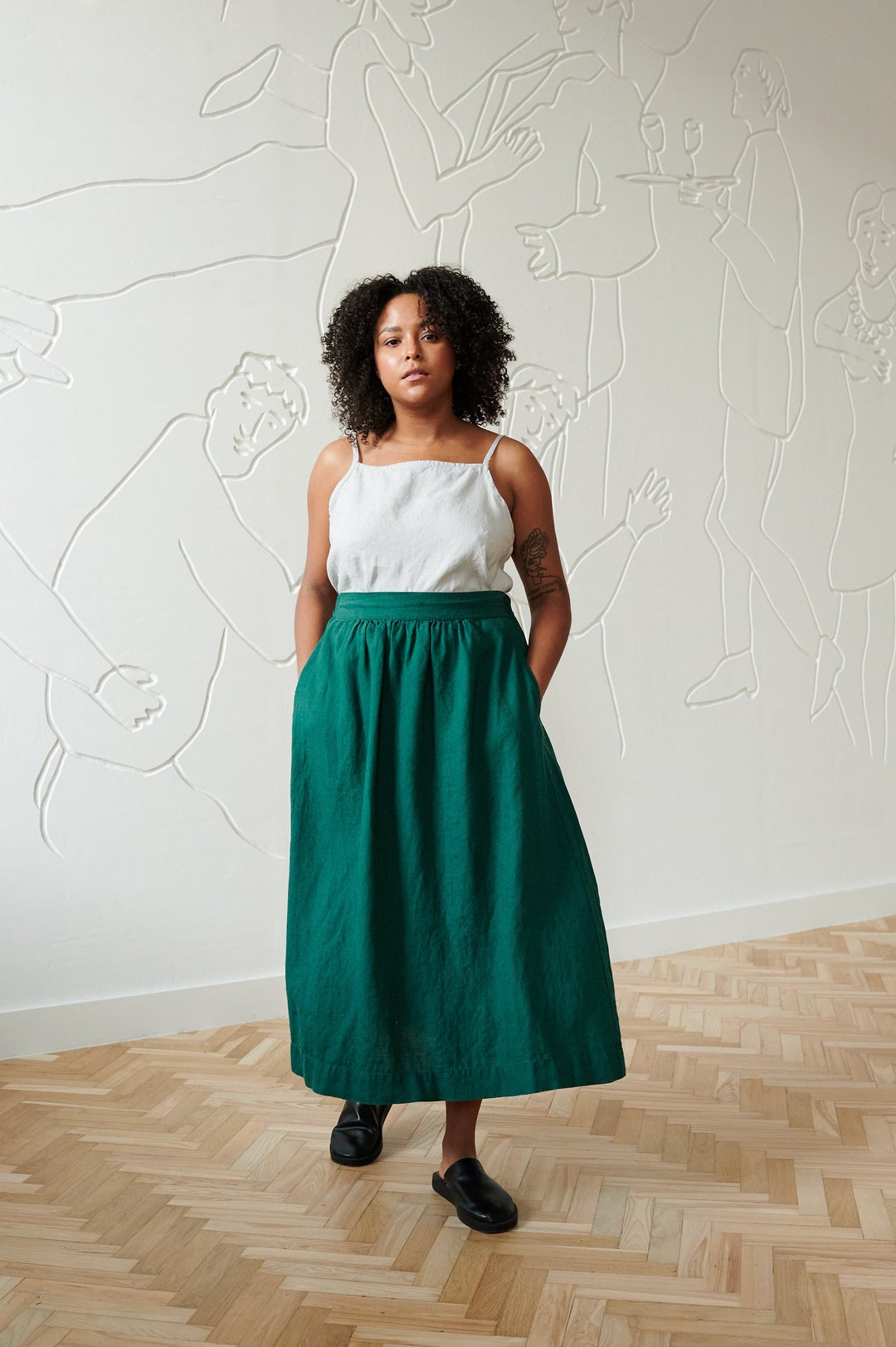 Lina Emerald Green Skirt Maxi Linen Skirt Linen Skirt A Line Linen