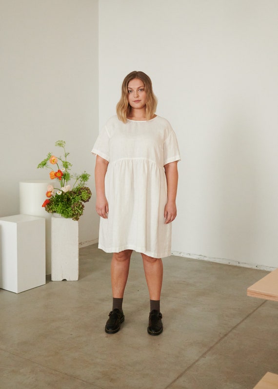 simple casual white dress Anna Milky - Linen Dress - Summer Dress - Everyday Dress - Shift Dress - Dress - Oversized Dress SIZE:12-18M Silk Dress | “Dahlia” drop:H26_May_07.05 Puff which size should i