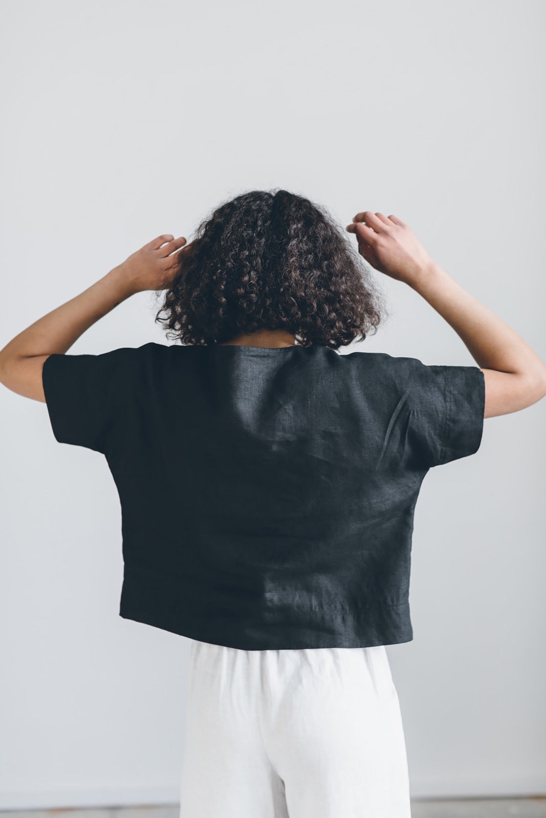 Mona Black Top Linen Top Oversized Linen Top Linen Blouse Basic — free download
