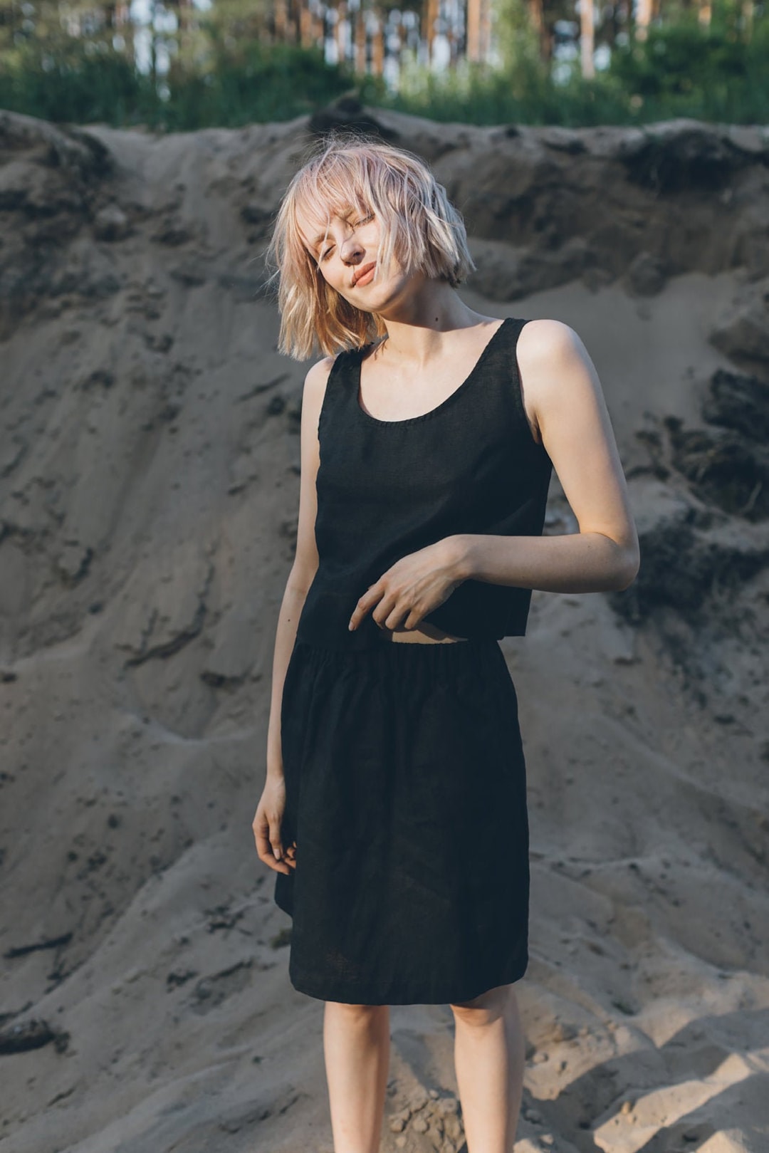 linen black skirt