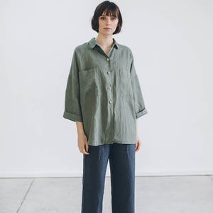 Kay Pine Green Shirt Linen Shirt Drop Shoulder Shirt - Etsy