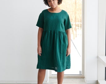 Abito verde smeraldo Anna - Abito semplice in lino - Abito lungo - Abito estivo - Abito da tutti i giorni - Abito a tubino - Abito casual - Abito oversize