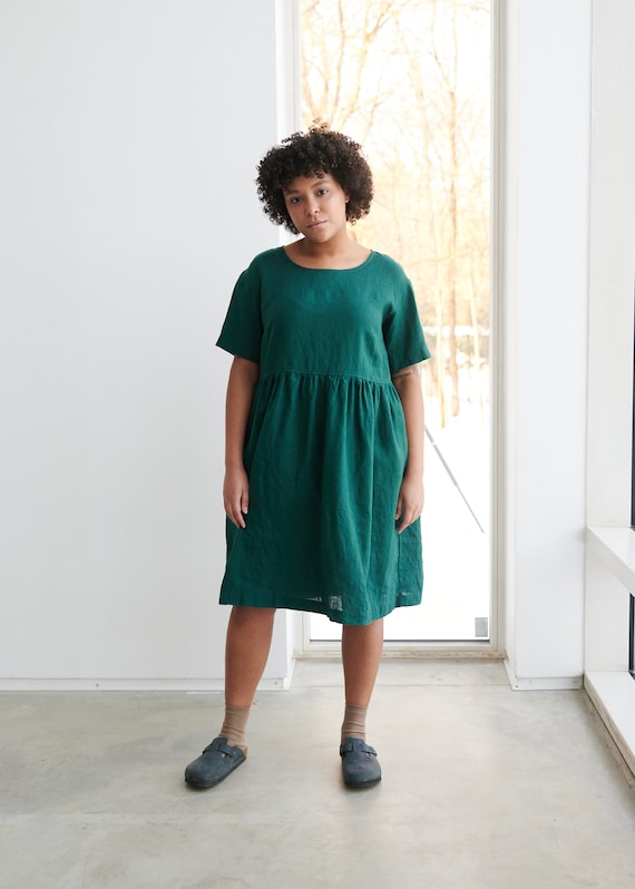 Anna Emerald Green Dress - Simple Linen Dress - Maxi Dress - Summer Dress - Everyday Dress - Shift Dress - Casual Dress - Oversized Dress