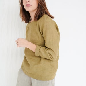 Jana olive top - Linen blouse - Linen blouse with long sleeves - Basic linen blouse - Linen top - Linen shirt - Washed linen clothes