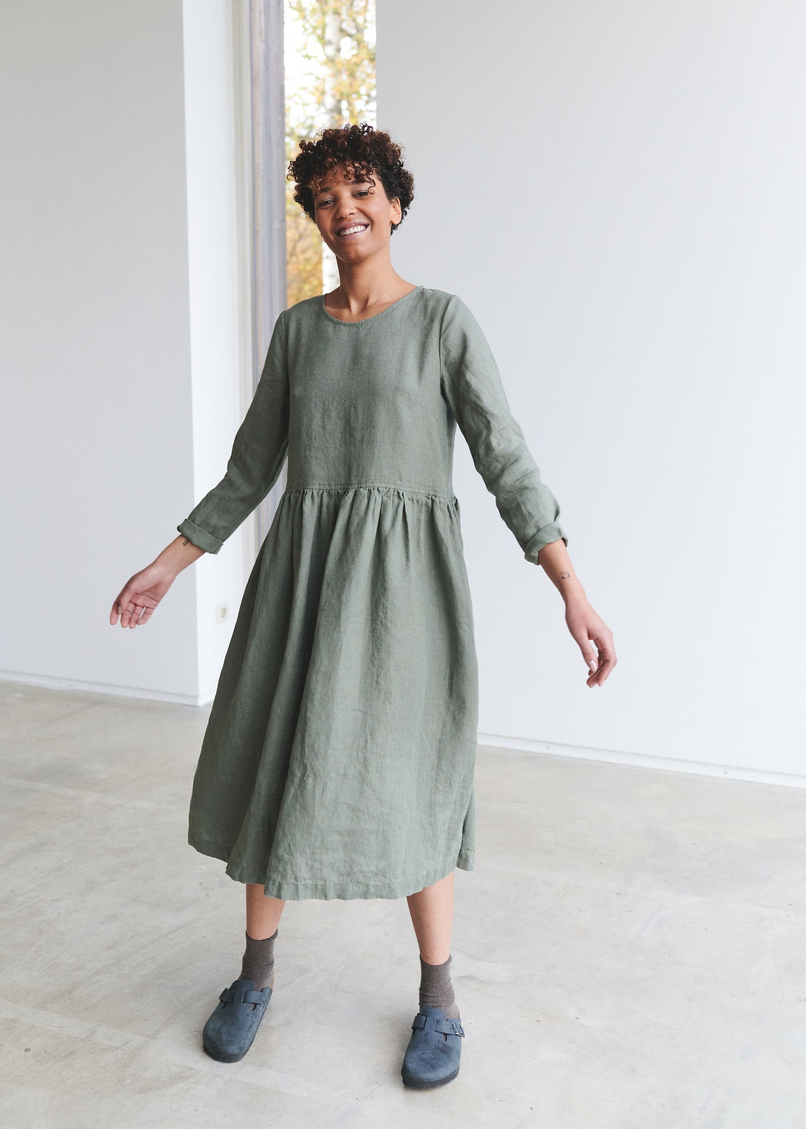 Alice Pine Green Dress Long Linen Dress Maxi Linen Dress | Etsy