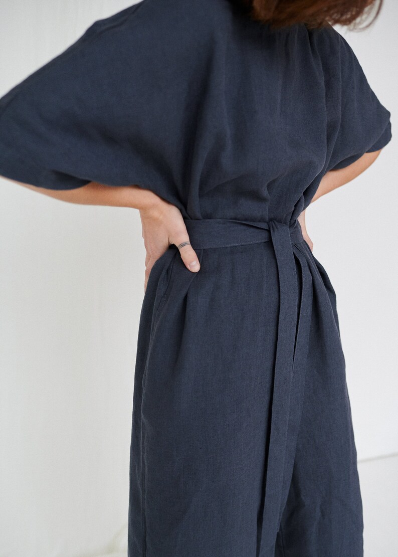 Olivia Graphite Grey Jumpsuit Linen Jumpsuit Oversized Etsy