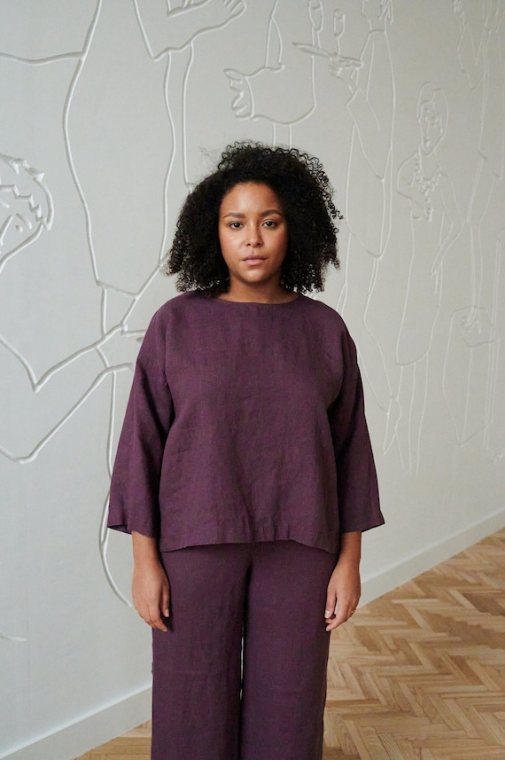 Harper eggplant violet tunic - Linen blouse - Linen tunic - Linen shirt - Linen top - Loose linen blouse