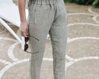 Nova grey stripes trousers - Tapered linen pants - Classic linen pants - Linen trousers - Washed linen pants - Soft linen pants