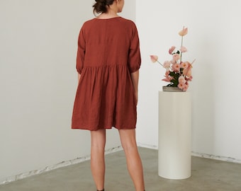 Beth terracotta dress - Linen dress - Summer linen dress - Short Linen dress