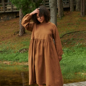 Margo bruine linnen wolmix jurk - Wollinnen jurk - Linnen jurk - Oversized linnen jurk - Winterjurk