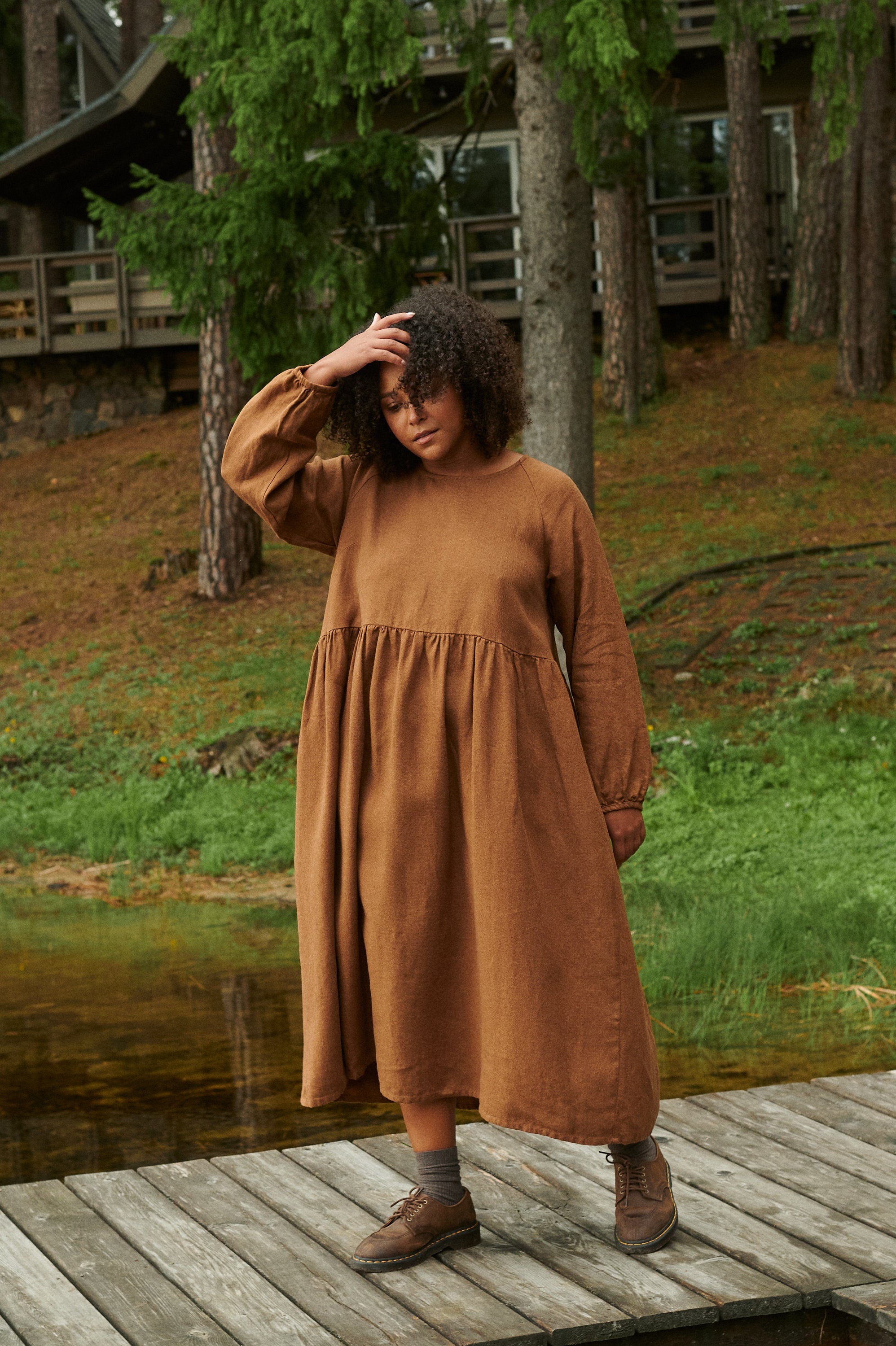 chinese dress ladies Reversible Maxi Dress – Chocolate Linen Cotton Blend main image 0