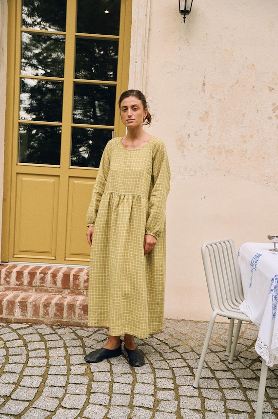 Ready to ship - Margo pickle Checks linen dress - linen dress - Summer dress - Fall linen dress - Long dress - Maxi dress - Checks linen