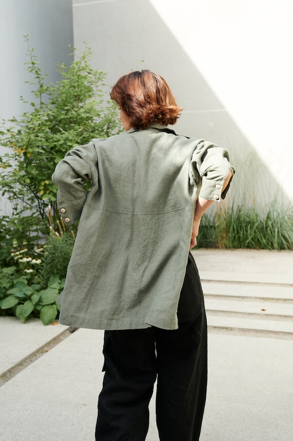 Vika Pine Green Shirt - Washed Linen Shirt - Linen Shirt Vika Pine Green Shirt - Washed Linen Shirt - Linen Shirt
