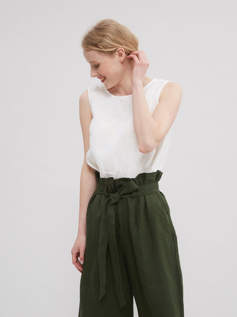 Ready to ship / Chloe trousers / Wide leg linen pants / Paper bag pants / Linen culottes / Linen trousers image 3