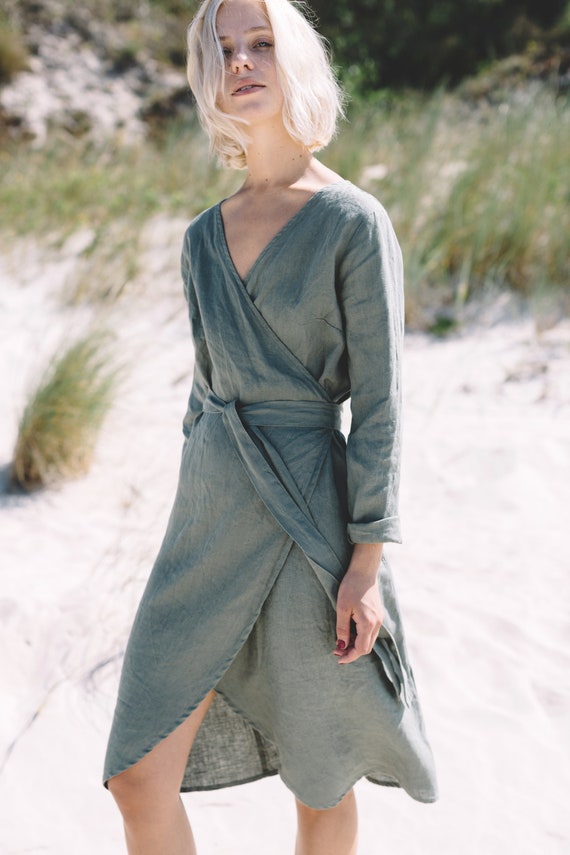 linen wrap dress etsy