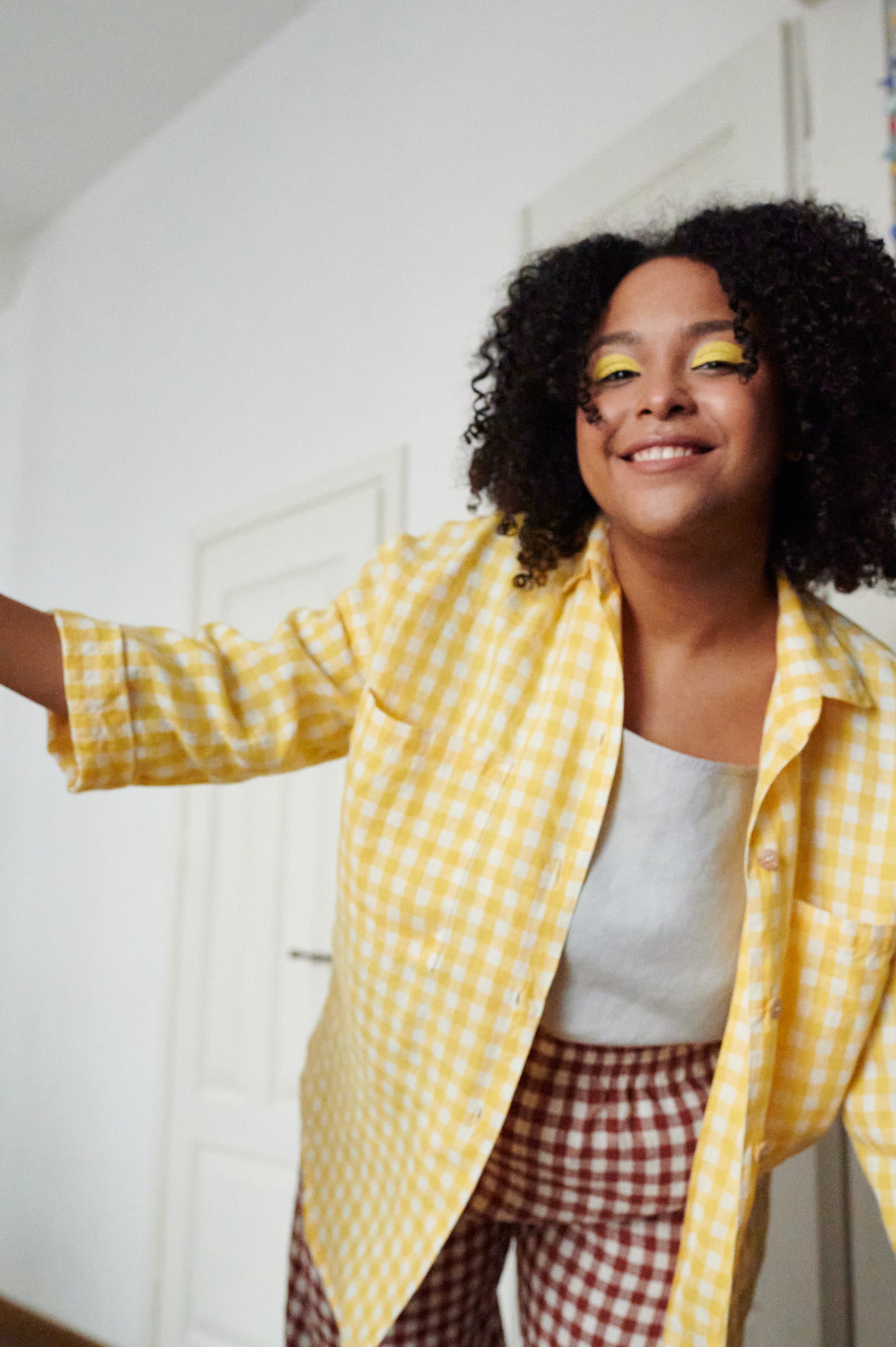 Kay Yellow Gingham Shirt - Linen Shirt - Drop Shoulder Shirt